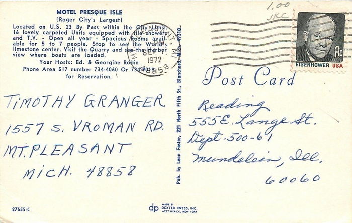 Presque Isles Huron Shore Motel (Presque Isle Motel) - Old Postcard Back (newer photo)
